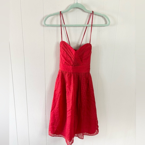 Shoshanna laila red silk mini dress swiss dot sleeveless size 2 - Picture 2 of 5